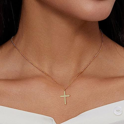 Zeffy Cross Necklace for Women,18K Gold/Silver Plated Tiny Cubic Zirconia Cross Pendant Necklace for Women Simple Layered Cross Necklaces for Women - color: Gold Classic Cross