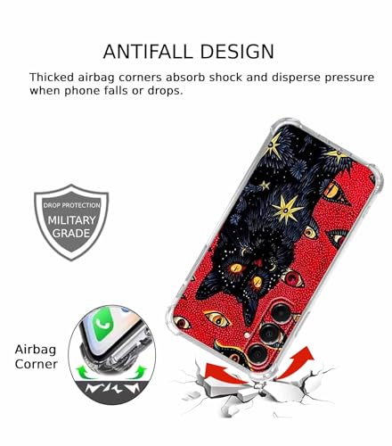 Black Cat Case for Samsung Galaxy A37,Hippie Psychedelic Art Collage,Trendy Soft TPU Bumper Case,SA37 - color: Black Cat, size: Samsung Galaxy A37