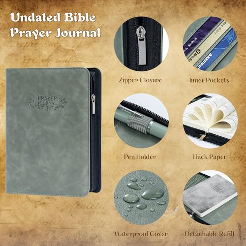 Ospelelf Prayer Journal Zippered Faux Leather Christian Daily Devotional Bible Scripture Study Tracker Notebook Planner for Reflection Gratitude Gift for Jesus Faith Believers Men Women Undated 3 Months Green - color: green