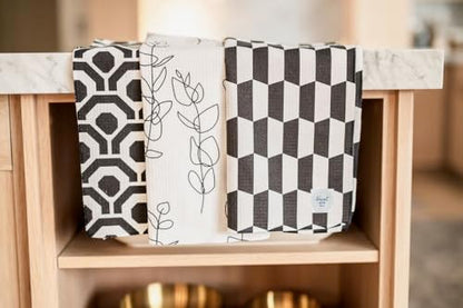 Kitchen Towels, Dish Towels for Kitchen, 3 Pc Kitchen Towel Set - color: Black