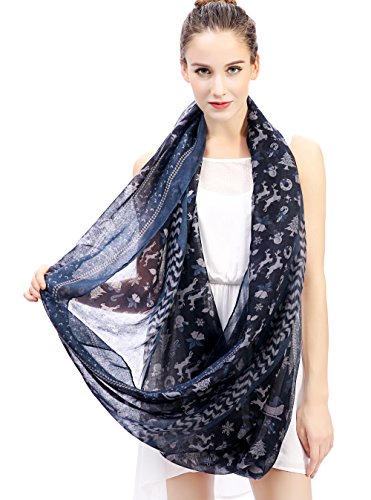 Lina & Lily Holiday Christmas Pattern Print Women's Infinity Scarf Lightweight - color: Blue, Christmas