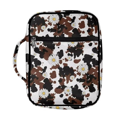 Coldinair Daisy Bible Cover for Women,Canvas Carrying Book Case Brown Cow Print Church Bag Bible Holder with Handle and Zippered Pocket - color: Daisy Brown Cow Print