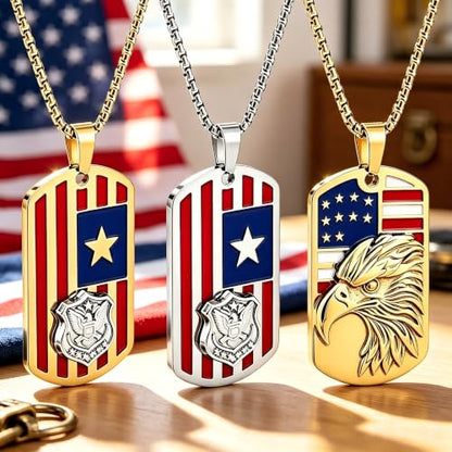 American Flag Cross Pendant Necklace, Silver-Tone, Stars and Stripes, Patriotic Religious Jewelry,for a gift box - color: gold+gold+silver