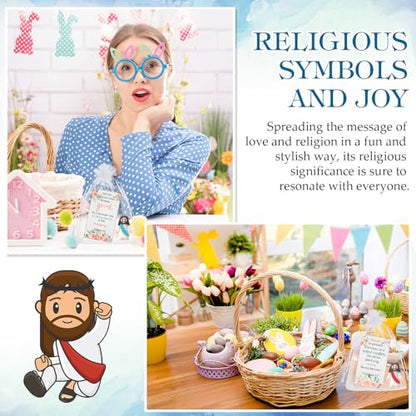 Bememo 50 Sets Bible Verse Cards Include 50 Prayer Cards, 50 Mini Rubber Jesus Figurines and 50 Organza Bags for Religious Party Favors Sunday School Baptism Gifts (Flower Style, Classic) - color: Classic, style: Flower Style