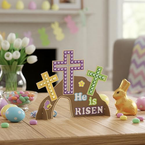 BeYumi Easter Jesus Resurrection Crafts - 20Pcs DIY HE IS RISEN Wooden Empty Tomb Standable Craft Make Your Own Christian Empty Tomb of Jesus Faith Religious Decor Church School Party Supplies for Kid