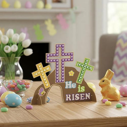 BeYumi Easter Jesus Resurrection Crafts - 20Pcs DIY HE IS RISEN Wooden Empty Tomb Standable Craft Make Your Own Christian Empty Tomb of Jesus Faith Religious Decor Church School Party Supplies for Kid