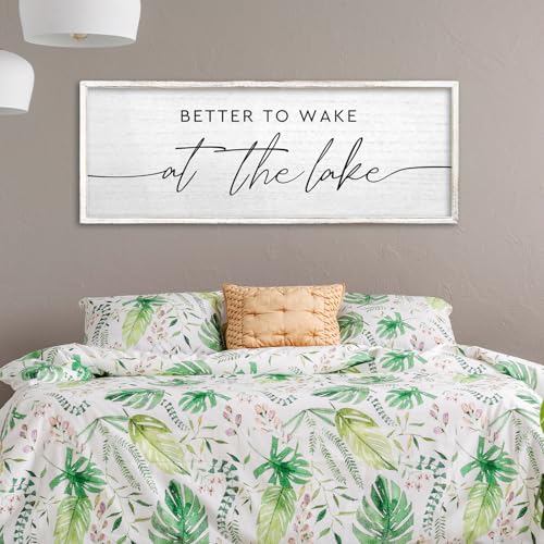 TQianJiang Lake House Decor Better To Wake At The Lake Sign 40"×15", White - color: Better To Wake At The Lake (White), size: 40"L x 15"W