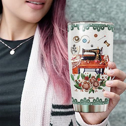 WAZONE Personalized Sewing Tumbler With Lid 20oz 30oz Sayings Insulated Custom Name Stainless Steel Vacuum Travel Mug Gifts Birthday Christmas for Women Quilting Crochet Lovers Mom Grandma - color: Sewing