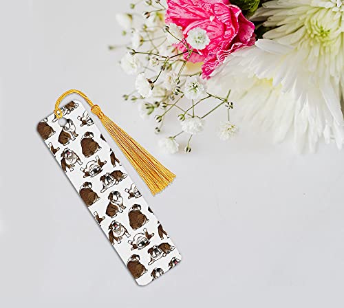 WIRESTER Set of 2 Metal Bookmarks with Light Gold Tassel for Students, Reader, Teachers, Book Lovers - Brindle Brown English Bulldog Playful Postures, White English Bulldog Funny Playful Postures - color: Brown, White English Bulldog Playful Postures