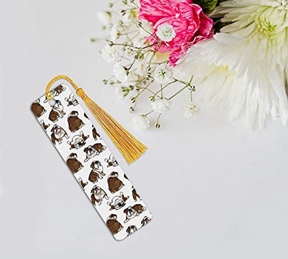 WIRESTER Set of 2 Metal Bookmarks with Light Gold Tassel for Students, Reader, Teachers, Book Lovers - Brindle Brown English Bulldog Playful Postures, White English Bulldog Funny Playful Postures - color: Brown, White English Bulldog Playful Postures