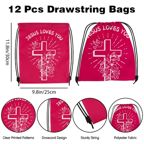 12 Pcs Christian Drawstring Bags Religious Drawstring Backpack Jesus Loves You Easter Church Gifts Christian Religious Gifts Bags School Easter Religious Gift Bible Verse Party Favors