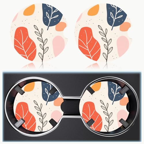 Ceramic Car Cup Holder Coasters Set of 2, 2.56 in Bohemian Leaves - color: Bohemian Leaves