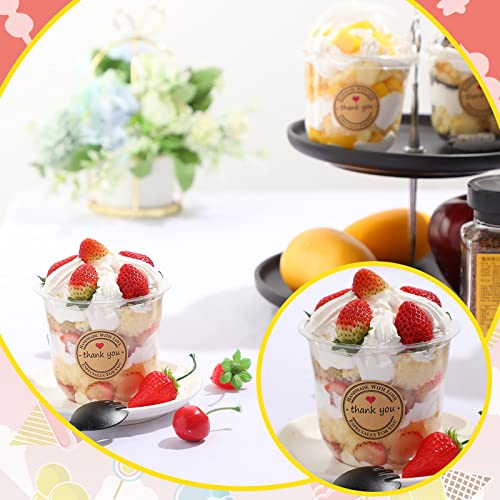 Cunhill 50 Pack Dessert Cups with Dome Lids Disposable Plastic Cups with Lids Clear Pet (No Hole), Sporks and Stickers for Plastic Fruit, Cake and Mini Snack Bowls(12 oz,Simple Cup) - size: 12 oz