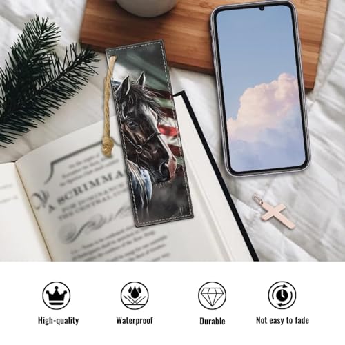 American Flag Horse Book Marks - 2PCS Leather Bookmarks for Women & Adults - color: American Flag Horse