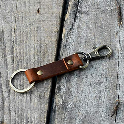 JJNUSA Genuine Leather Keychain Walnut Leather Key Holder Mens Belt Key Chain Ring Fob - color: Brown