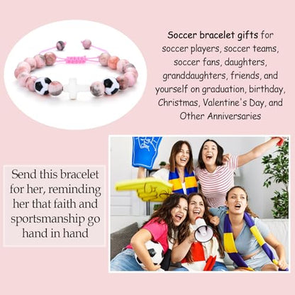 Baseball/Basketball/Soccer/Softball/Volleyball Bracelet for Girls Women- Cross Charm Beaded Bracelets, Christmas Birthday Easter Graduation Gifts for Daughter Granddaughter Niece Sister Coach - style: Soccer