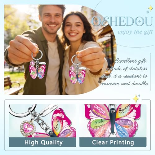 OEHEDOU Butterfly Gifts Keychain For Women Men Family Members Memorial Gift - color: Rose Pink Women