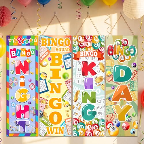 4 Pcs Bingo Night Banner 2 x 6 ft Bingo Birthday Party Decorations - style: Billiards