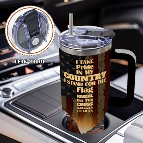DUUV American Flag Cross Eagle Tumbler 40oz, Insulated 4th of July Cup Gift - color: Pride Flag