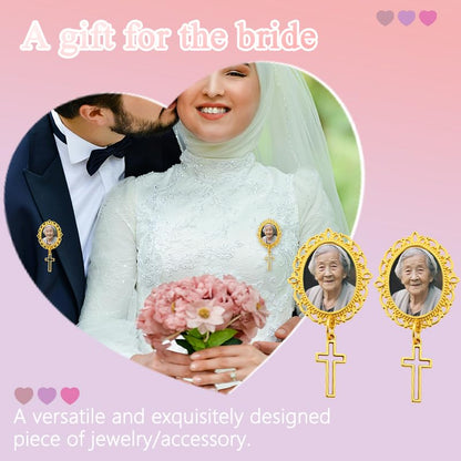 Wedding Double Picture Frame Brooch for Bride Grooms Boutonniece Pin for Wedding Bouquet - color: Color G