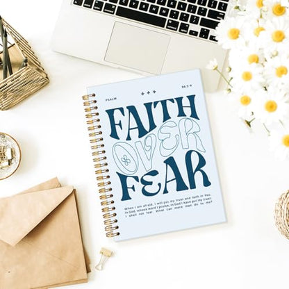 Wheatwin Faith Over Fear Christian Notebook, Bible Journal, Prayer Journal for Women & Men, Church Notes Journal, Scripture Hardcover Spiral Notebook 5.5x8.3 in - Blue - color: Faith over fear - Blue (bible-blue)