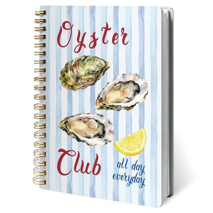 Coastal Oyster Club Notebook Journal, Oyster Lover Gifts Notebooks for Work, Blue Striped Ocean Seafood Journal, Nautical Beach Hardcover Spiral Notebook 5.5x8.3 Inch - color: Color-6