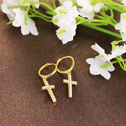 MILACOLATO 925 Sterling Silver Dangle Earrings for Women Hypoallergenic - color: gold-cz cross