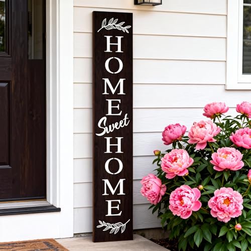 Farmhouse Wooden Welcome Sign Stand for Front Door, 47" Rustic Large Home Sweet Home Welcome Sign for front porch, Vertical Tall Xmas Gift Porch Leaner Decor for Outdoor Garden Patio - color: Black Board, style: Home Sweet Home