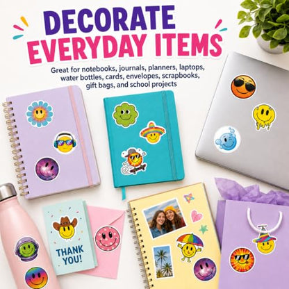 Cool Smiley Face Stickers, 50 Pcs, 2.12 Inch Waterproof for Water Bottles - color: Cool Smiley