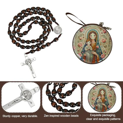 Wooden Catholic Rosary Beads, Rosarios Catolicos with Decorative Prayer Box - color: Brown (1)