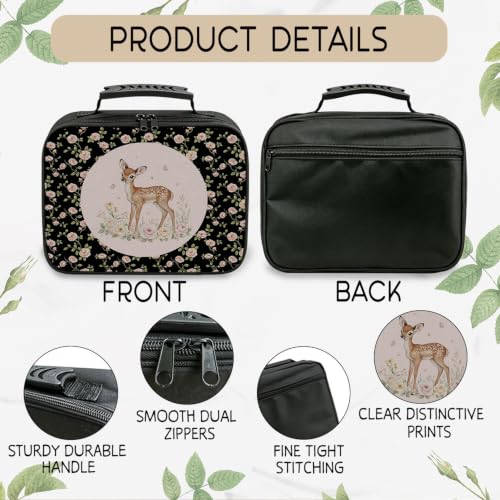 Pink Rose Floral Deer Insulated Lunchbox Bag - color: Deer