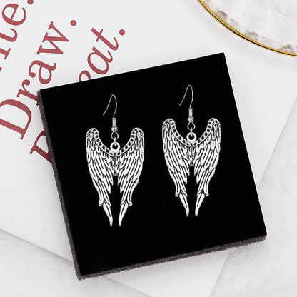coadipress Angel Wing Earrings for Women Unique Silver Plated Fairy Feather Guardian Dangle Drop Hook Earrings Jewelry - color: Silver Double Wing