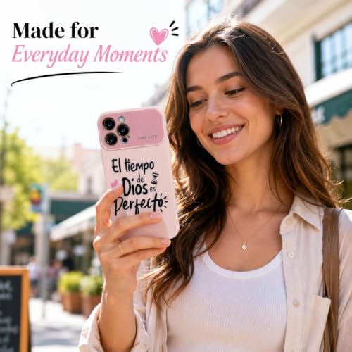for iPhone 17 Pro Max Case God's Timing is Perfect Spanish Bible Verse Phone Case, Full Camera Lens Protection, Shockproof Drop Resistant Durable Cover (Pink, iPhone 12 Pro) - color: pink, size: iPhone 12 Pro