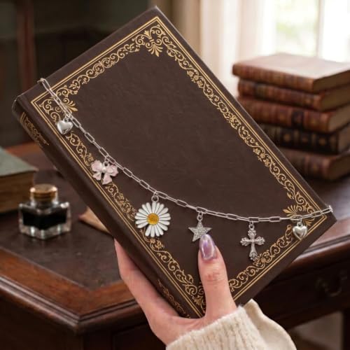 Daisy Bible Charm Chain - Cute Christian Cross Bow Flowers Heart Accessories Gift Scripture Faith Inspirational Floral Silver Metal Bookmark Jewelry Religious Decor for Study Women Girls - color: Daisy Bow