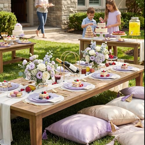 WDF 175Pcs Purple Plates Disposable - Lavender Plastic Plates 25guest Plastic Dinnerware Ideal for Birthday Party/Wedding/Holidays - color: Purple and Gold, size: 175 pieces