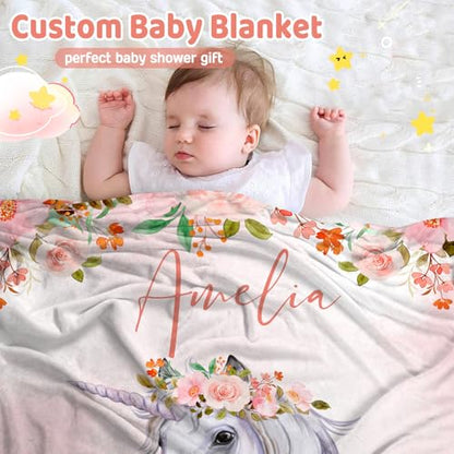 J&SBGFT Personalized Baby Horse Blanket for Girls with Name - color: Horse