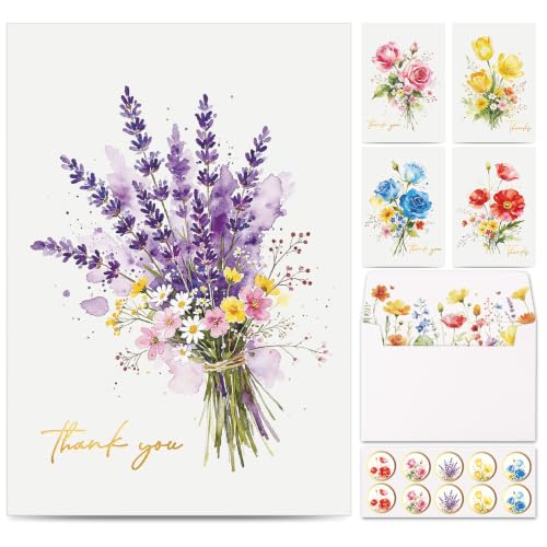 Thank You Cards with Envelopes & Stickers, 30 Pack, Gold Foil, 4x6