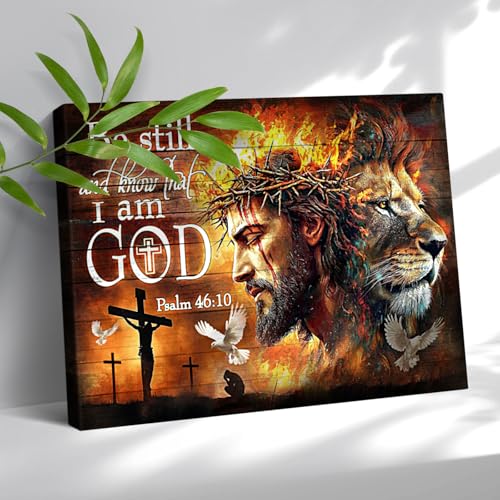 Farmhouse Christian Wall Art Religious Jesus Painting Inspirational Bible Verse Wall Art Lion And Jesus Pictures Canvas Prints Framed Artwork Biblical Scripture Christian Decor for Home Decor 16"x20" - color: Lion And Jesus, size: 20"L x 16"W