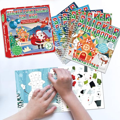 6 Pcs Christmas Paint by Sticker Books for Kids Ages 4-8 Sticker by Number Books Activity Book for Kids Ages 3-5 Sticker Puzzle Book Craft Art Toddler Girl Gift with Santa Snowman Reindeer 48 Pictures - style: Christmas