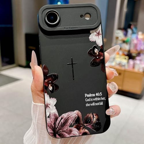 Bible Verse Phone Case for iPhone 17 Air Case, Cute Simple Cross with Flower Design, Soft TPU Shockproof Protective Cover for Girls Women-Black - color: Black-2, size: iPhone 17 Air