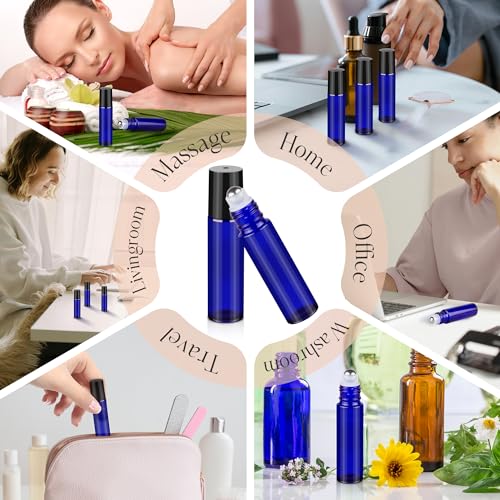 10ml Roller Bottles for Essential Oils, 24Pack Glass Roll on Bottles - color: Blue