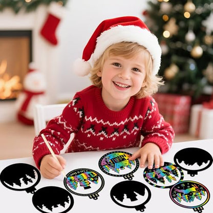 CY2SIDE 60PCS Winter Christmas Tree Ornaments Scratch Card, Xmas Hanging Scratch Paper Cards, Winter Magic Rainbow Color Paper Card for Classroom Project - style: Christmas Tree