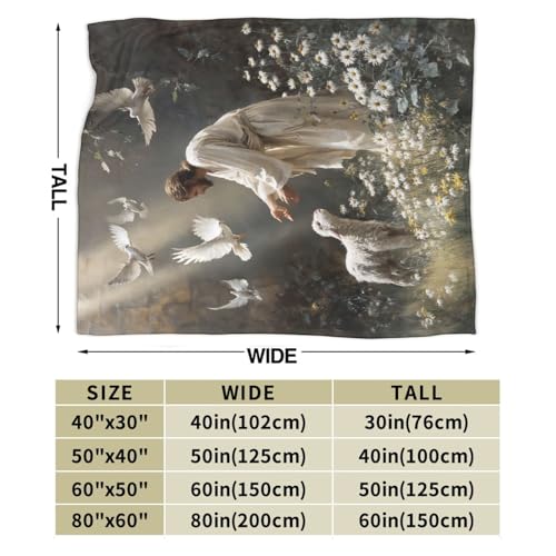 Jesus Lamb Blanket Christian Jesus Soft Cozy Throw Blanket Christ Religious God Super Plush Warm Stuff Lightweight Fleece Flannel Blankets Gifts for Women Girls Kids Adults 80"X60" - color: Green Jesus Lamb, size: 80"x60"