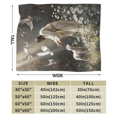 Jesus Lamb Blanket Christian Jesus Soft Cozy Throw Blanket Christ Religious God Super Plush Warm Stuff Lightweight Fleece Flannel Blankets Gifts for Women Girls Kids Adults 80"X60" - color: Green Jesus Lamb, size: 80"x60"