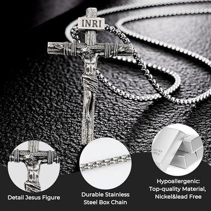 Crucifix Cross Necklace for Men and Women with Exquisite Jesus Pendant and Stainless Steel Chain 16-30 Inch - color: Yellow Gold, size: 0 Inch=No Chains, style: Medium Pendant-1.8"x1.1"