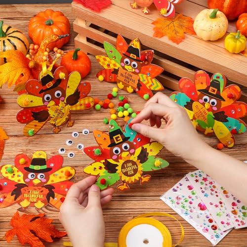 Funrous 48 Sets Thanksgiving Turkey Crafts Kit Fall DIY Hanging Ornaments - style: Turkey