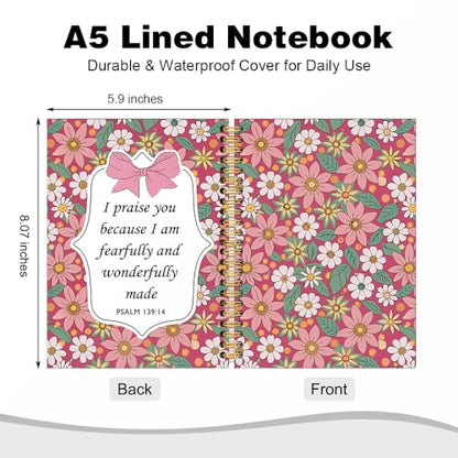 I Praise You Because I am Fearfully and Wonderfully Made Spiral Notebook, Coquette Floral Christian Notebook for Women Girls, Pink Bow School Supplies, Preppy Bible Gifts for Coquette Bow Lover - style: I Praise