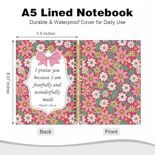 I Praise You Because I am Fearfully and Wonderfully Made Spiral Notebook, Coquette Floral Christian Notebook for Women Girls, Pink Bow School Supplies, Preppy Bible Gifts for Coquette Bow Lover - style: I Praise