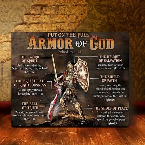 Armor of God Wall Art - Christian Wall Art with Ephesians 6:10-18 Scripture - 1.5cm Thick Gallery Wrapped Canvas - Ready to Hang - Religious Faith Gift for Home, Office, Church - 15.7x11.8 - color: Armor of God