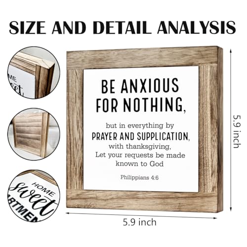 Christian Decor Art, Decoration for Home Church Room, Motivational Desk Signs, Religious Artwork Wooden Box Sign, Christian Gift for Women Men, Be Anxious For Nothing Sign - color: Christian32
